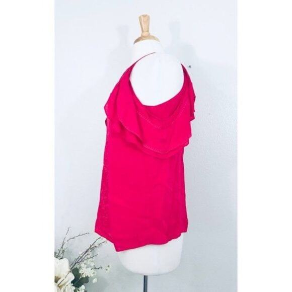 Parker‎ Top Embroidered Cold Shoulder High-neck Flutter Blouse, M - Picture 7 of 14